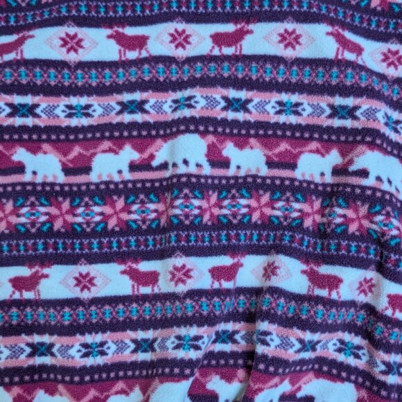 Lands End Women's Fleece Pullover Purple Pink Ivory Cream Fair Isle Size L - Picture 5 of 7